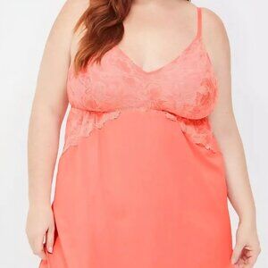 Sleep by cacique sexy Coral salmon lace adjustable strap chemise gown 18/20